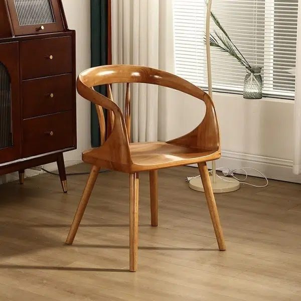 Contemporary Scandinavian Round Back Solid Wood Dining Chair Backrest Armrest For Dining Room - Image 8