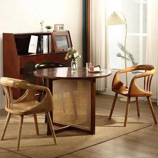 Contemporary Scandinavian Round Back Solid Wood Dining Chair Backrest Armrest For Dining Room - Image 10