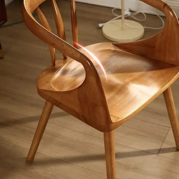 Contemporary Scandinavian Round Back Solid Wood Dining Chair Backrest Armrest For Dining Room - Image 6