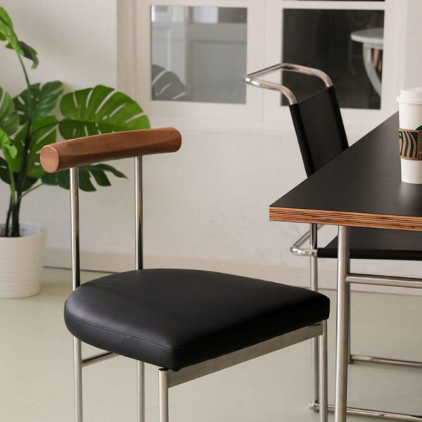 Contemporary Nordic Half Round Leather Metal Wood Curved Backrest Dining Chair For Dining Room - Image 17