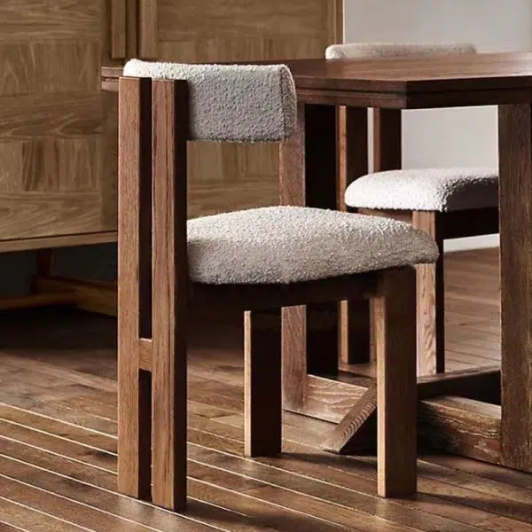 Contemporary Retro Half Round Upholstered Fabric Wood Dining Chair Curved Backrest For Dining Room - Image 2