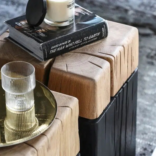 Contemporary Japanese Cuboid Crack Design Solid Wood End Table For Living Room - Image 6