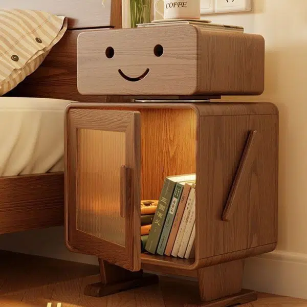 Contemporary Creative Square Rubberwood Glass Metal Nightstand 2-Cabinet For Bedroom - Image 27