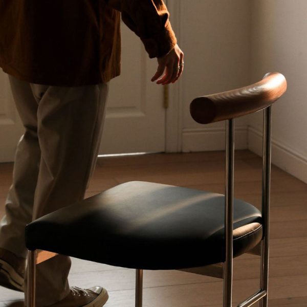 Contemporary Nordic Half Round Leather Metal Wood Curved Backrest Dining Chair For Dining Room - Image 18