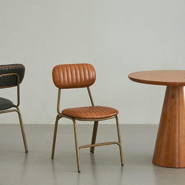 Contemporary Industrial Leather Iron Square Elliptical Stripe Dining Chair Backrest Footrest For Dining Room - Image 14