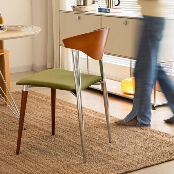 Contemporary Retro Beech Wood Iron Velvet Sponge Square Curved Dining Chair Backrest For Dining Room - Image 4