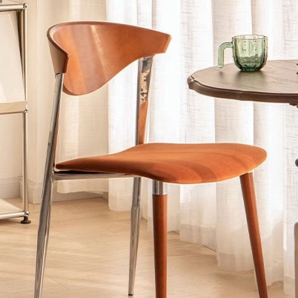 Contemporary Retro Beech Wood Iron Velvet Sponge Square Curved Dining Chair Backrest For Dining Room - Image 11