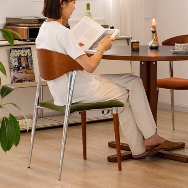 Contemporary Retro Beech Wood Iron Velvet Sponge Square Curved Dining Chair Backrest For Dining Room - Image 17