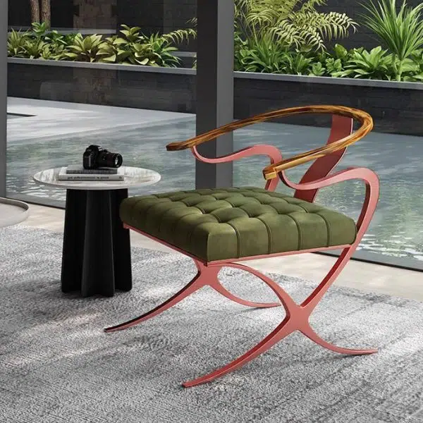 Contemporary Retro Curved Wood Leather Chair Backrest Armrest For Living Room - Image 14