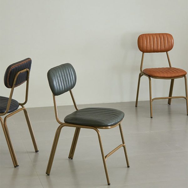 Contemporary Industrial Leather Iron Square Elliptical Stripe Dining Chair Backrest Footrest For Dining Room - Image 15