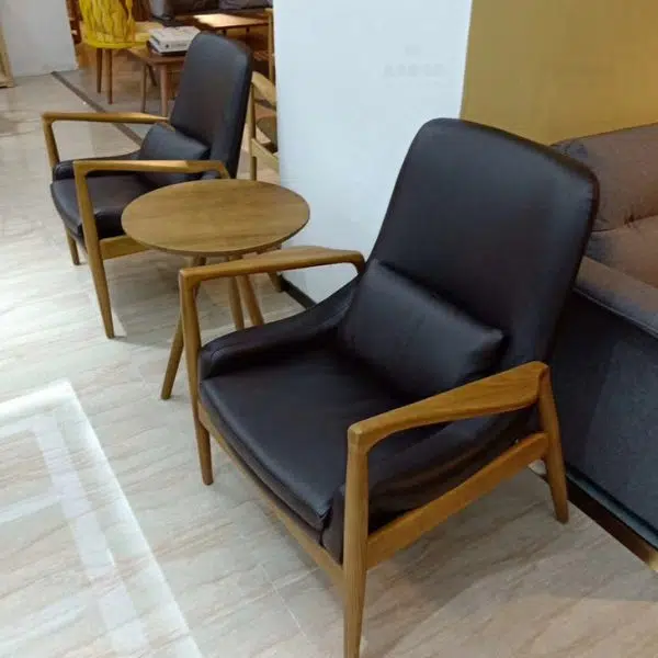 Contemporary Nordic Square Upholstered Fabric Wood Accent Chair Backrest Armrest For Living Room - Image 3