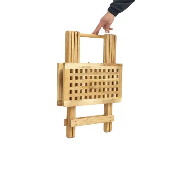 Traditional Rustic Square Wood Chair Backless Armless For Living Room - Image 16