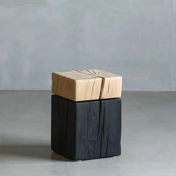Contemporary Japanese Cuboid Crack Design Solid Wood End Table For Living Room - Image 12