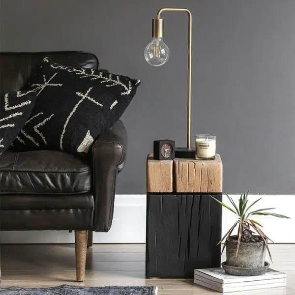 Contemporary Japanese Cuboid Crack Design Solid Wood End Table For Living Room - Image 2