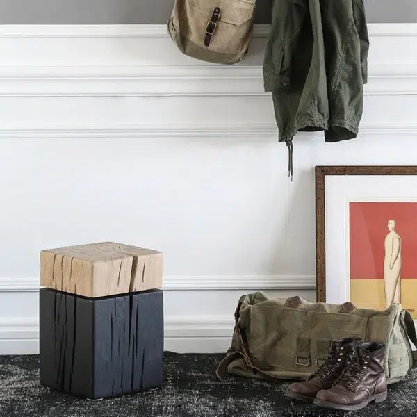 Contemporary Japanese Cuboid Crack Design Solid Wood End Table For Living Room - Image 3