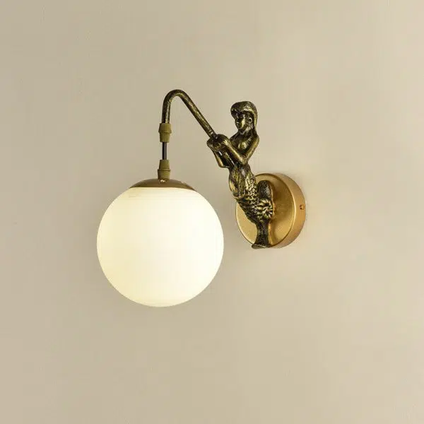 Vintage Rustic Mermaid Orb 1-Light Wall Sconce Lamp