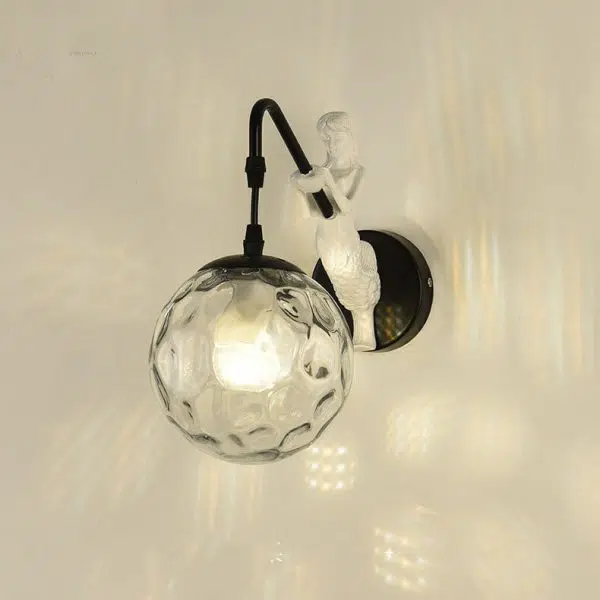 Vintage Rustic Mermaid Orb 1-Light Wall Sconce Lamp - Image 2