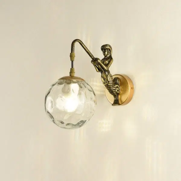 Vintage Rustic Mermaid Orb 1-Light Wall Sconce Lamp - Image 4