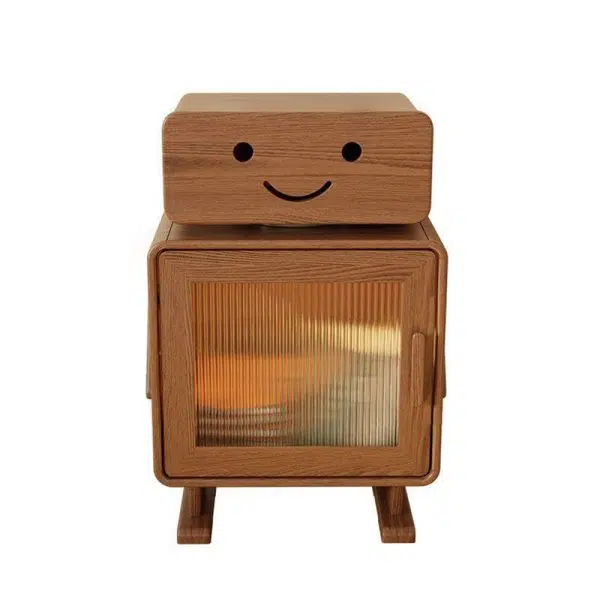 Contemporary Creative Square Rubberwood Glass Metal Nightstand 2-Cabinet For Bedroom - Image 28