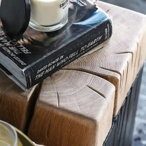 Contemporary Japanese Cuboid Crack Design Solid Wood End Table For Living Room - Image 7