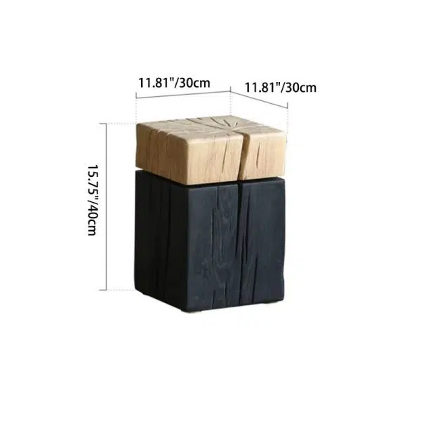 Contemporary Japanese Cuboid Crack Design Solid Wood End Table For Living Room - Image 4