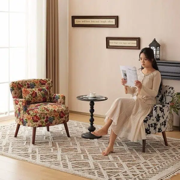 Traditional Vintage Rectangular Back High Elasticity Sponge Cotton Linen Solid Wood Accent Chair Backrest Armrest For Living Room - Image 11