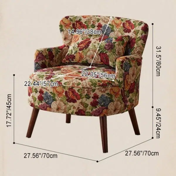 Traditional Vintage Rectangular Back High Elasticity Sponge Cotton Linen Solid Wood Accent Chair Backrest Armrest For Living Room - Image 4