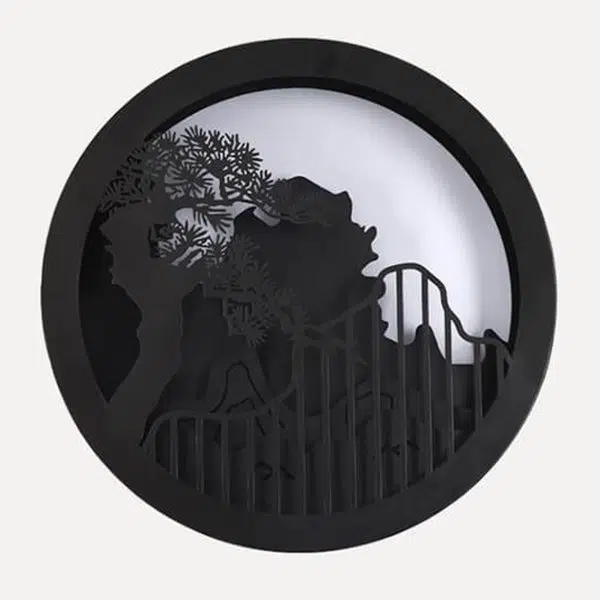 Modern Chinese Landscape Pine Zen Round LED Outdoor Wall Sconce Lamp - Image 4