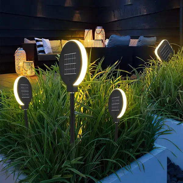 Circular Geometric Shape Waterproof LED Black Modern Solar Lawn Light - Image 2