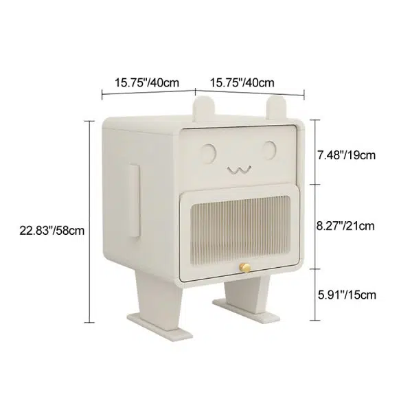 Contemporary Creative Medium-Density Fiberboard Metal Glass Bunny-Shaped Nightstand With 1 Drawer For Bedroom - Image 4