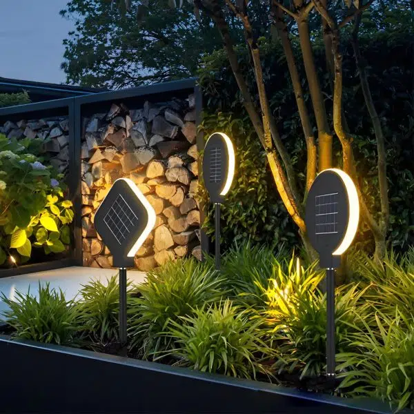 Circular Geometric Shape Waterproof LED Black Modern Solar Lawn Light - Image 3