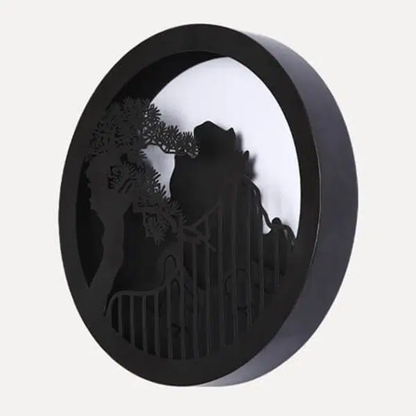Modern Chinese Landscape Pine Zen Round LED Outdoor Wall Sconce Lamp - Image 5