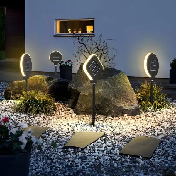 Circular Geometric Shape Waterproof LED Black Modern Solar Lawn Light - Image 4