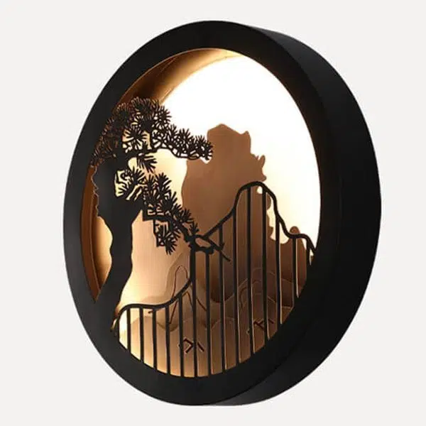 Modern Chinese Landscape Pine Zen Round LED Outdoor Wall Sconce Lamp - Image 9