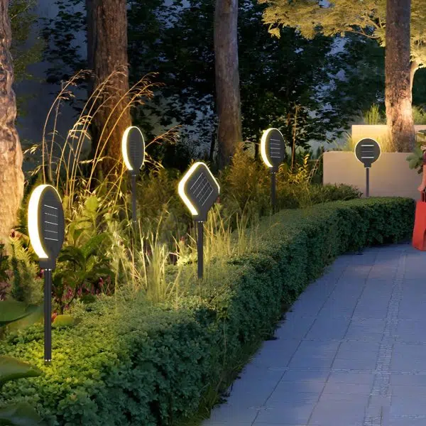 Circular Geometric Shape Waterproof LED Black Modern Solar Lawn Light - Image 5