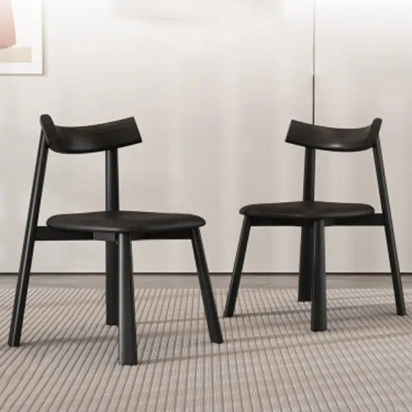 Modern Minimalist Rectangular Wood Leather Chair Backrest Armless For Living Room - Image 8