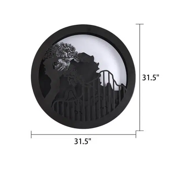 Modern Chinese Landscape Pine Zen Round LED Outdoor Wall Sconce Lamp - Image 8