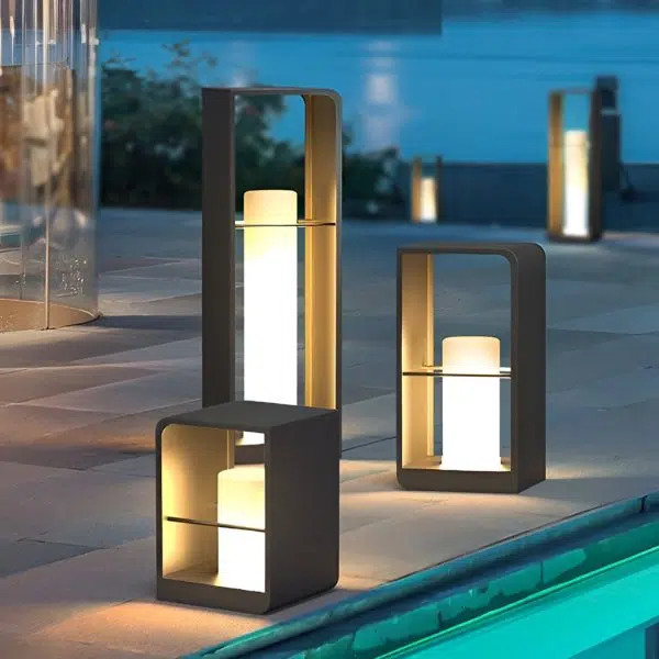 Rectangular Frame Waterproof Black Modern Solar Lights Outdoor Lanterns - Image 2