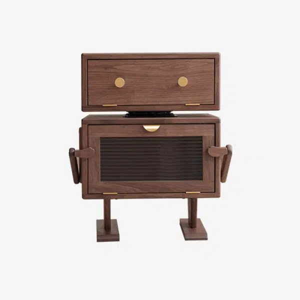 Contemporary Creative Kids Robot Rectangular Cubic Wood Nightstand Swivel 2-Cabinet For Bedroom - Image 16