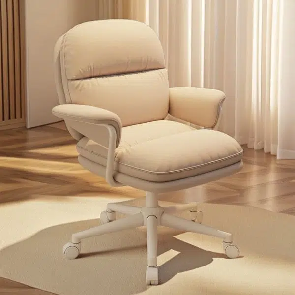 Modern Minimalist PU Leather Carbon Steel Square Cushion Desk Chair With Armrest & Backrest For Home Office - Image 2