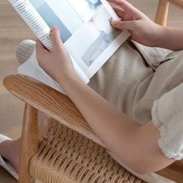 Contemporary Nordic Wood & Rope Square Dining Chair With Armrest & Backrest For Dining Room - Image 5