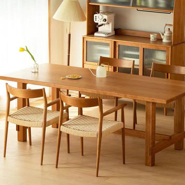 Contemporary Nordic Wood & Rope Square Dining Chair With Armrest & Backrest For Dining Room - Image 21