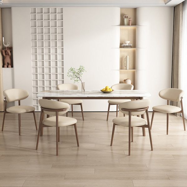 Contemporary Nordic Wood & Leather Round-Back Dining Chair With Backrest For Dining Room - Image 12