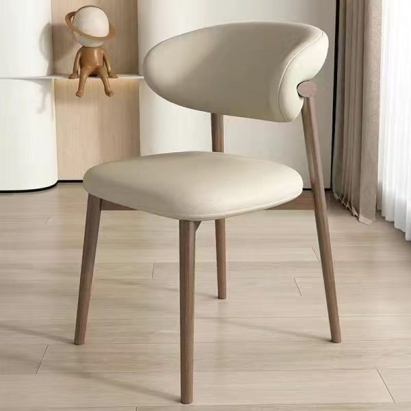 Contemporary Nordic Wood & Leather Round-Back Dining Chair With Backrest For Dining Room - Image 17