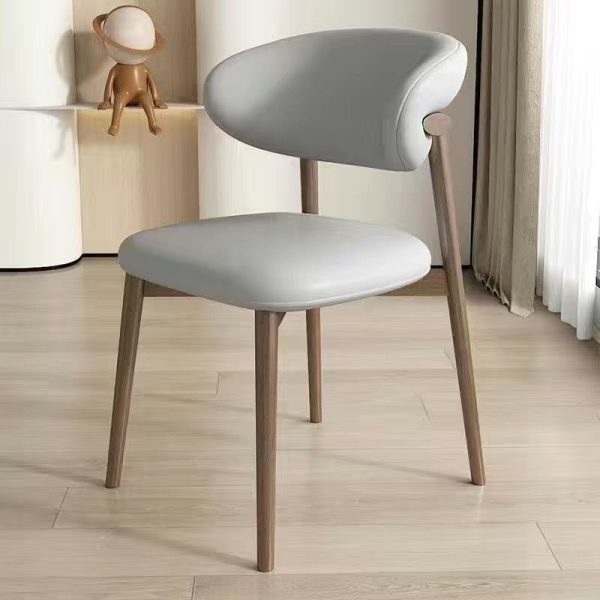 Contemporary Nordic Wood & Leather Round-Back Dining Chair With Backrest For Dining Room - Image 18