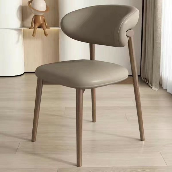 Contemporary Nordic Wood & Leather Round-Back Dining Chair With Backrest For Dining Room - Image 20