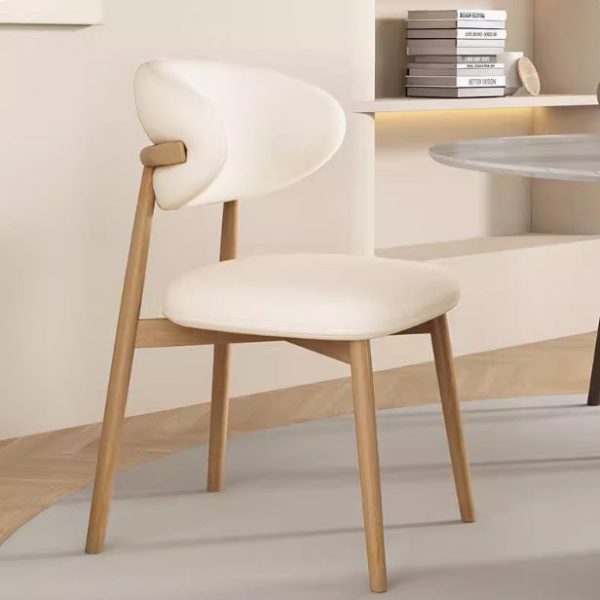 Contemporary Nordic Wood & Leather Round-Back Dining Chair With Backrest For Dining Room - Image 3