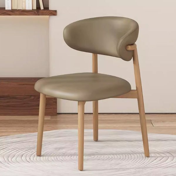 Contemporary Nordic Wood & Leather Round-Back Dining Chair With Backrest For Dining Room - Image 9