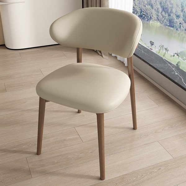 Contemporary Nordic Wood & Leather Round-Back Dining Chair With Backrest For Dining Room - Image 11