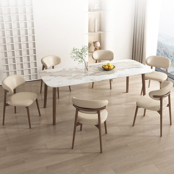 Contemporary Nordic Wood & Leather Round-Back Dining Chair With Backrest For Dining Room - Image 13